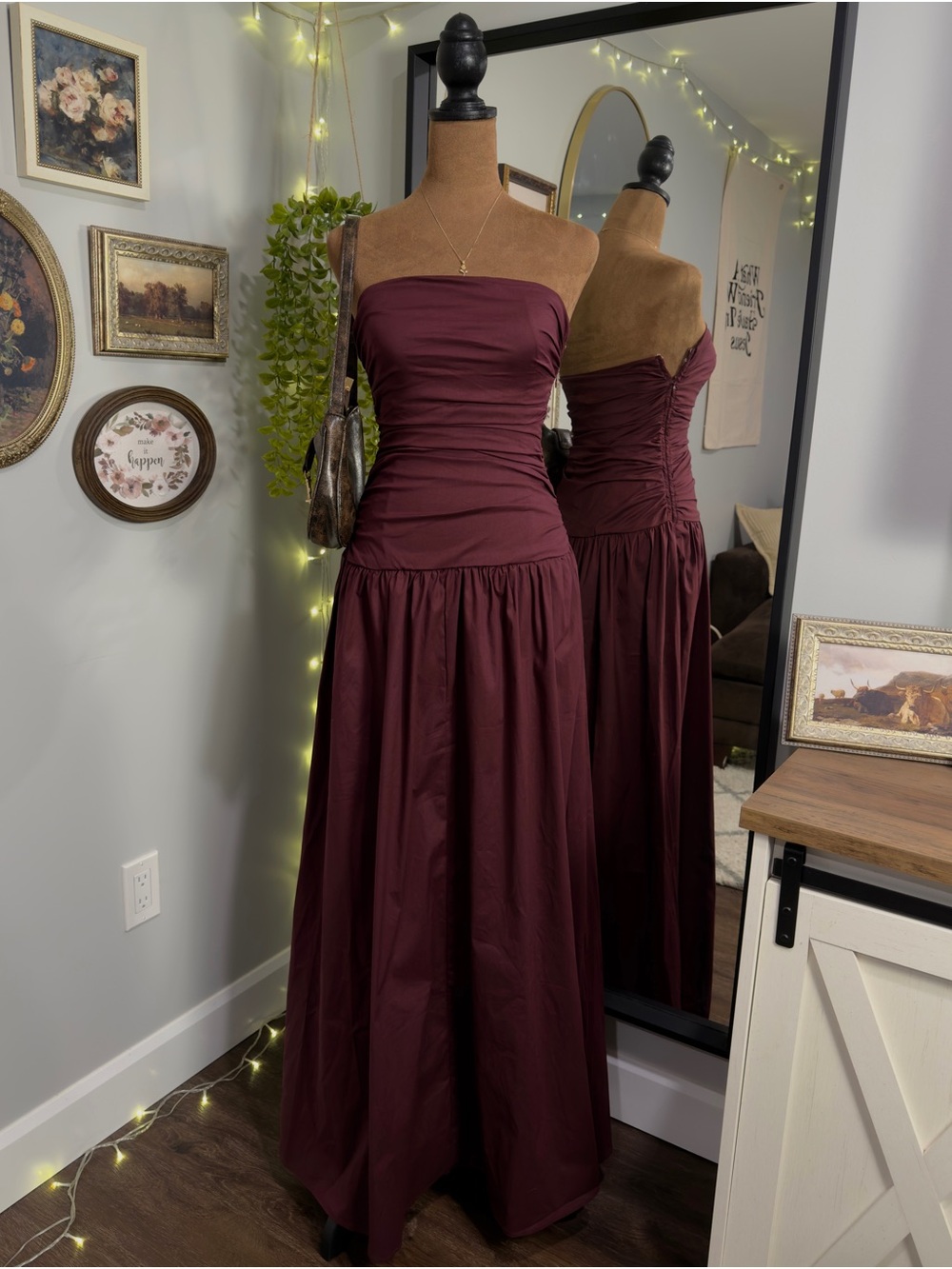 Peppermayo Carmel Burgundy Strapless Maxi Dress